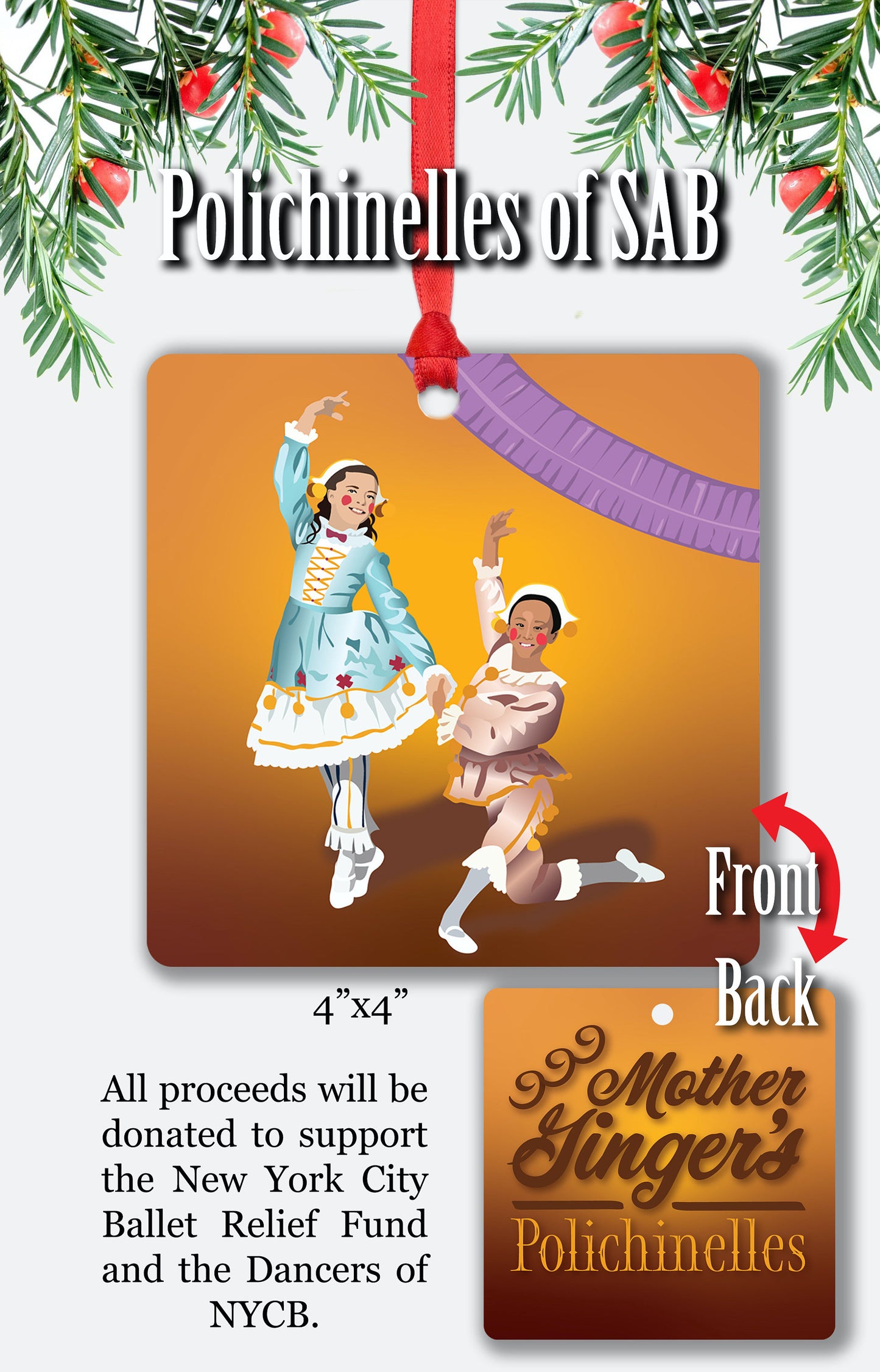 Polichinelles Ornament / Nutcracker Christmas Ornament / Donate to New York City Ballet